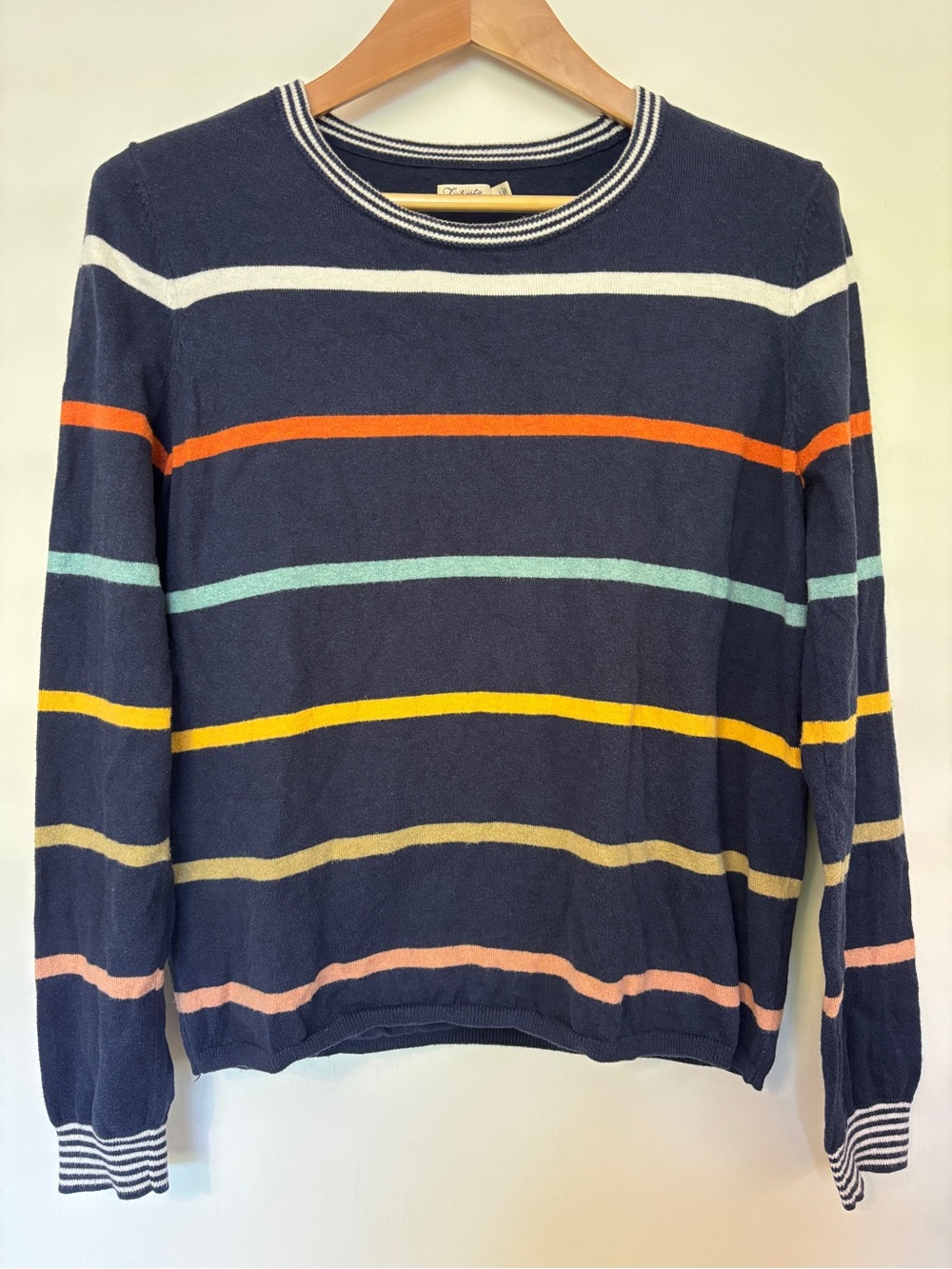 Faherty Women Surf Sweater Size Large Multicolor Stripe Cotton Cashmere Crewneck - Picture 2 of 10